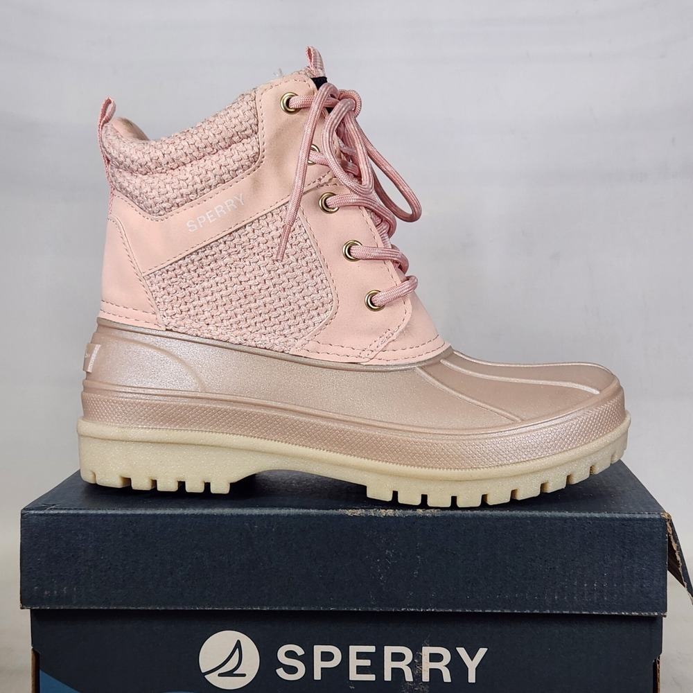 Sperry Stormhopper Duck Boots Kids Size 3 Pink Shimmer Waterproof Outdoor